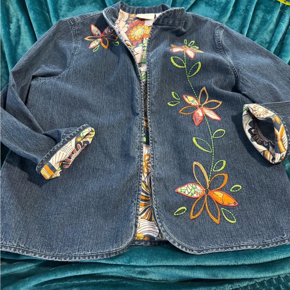 Floral Embroidered  Denim Jacket